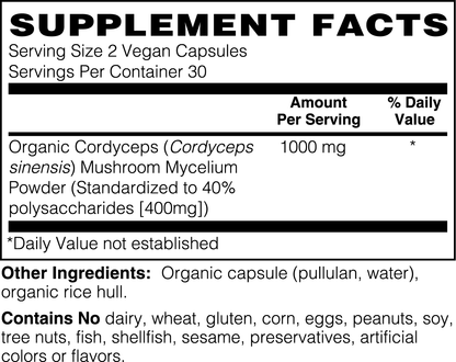 Cordyceps Mushroom, 60 Caps, 500mg Per Cap - Opt1mum